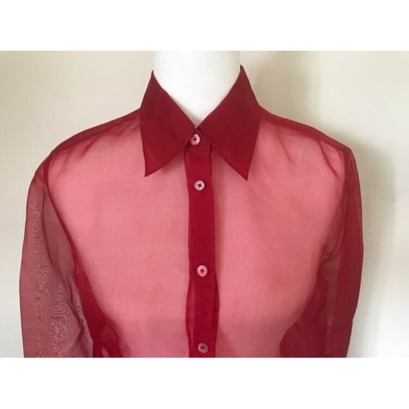 HELMUT LANG Long Sleeve Sheer Silk Organza Button Up Shirt Womens Size Small Red - Picture 4 of 10